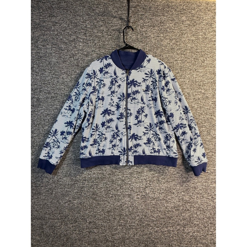 Vineyard Vines Reversible Bomber Jacket Navy Blue White Palm Tree Stripe Small